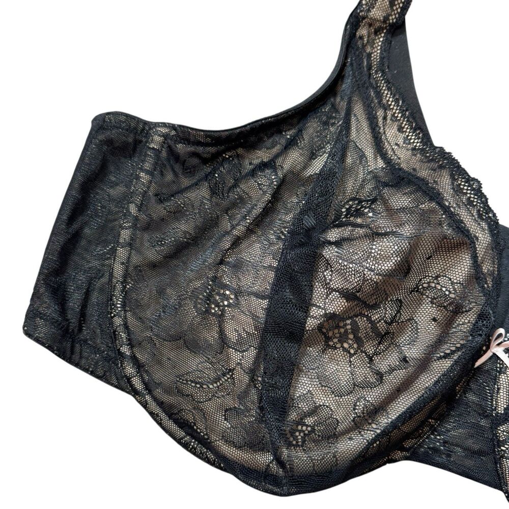 46DD Cacique Black Modern Lace Covered Underwire Bra - Picture 6 of 12